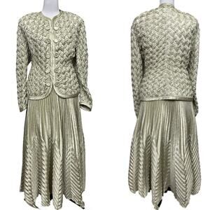 EUC - Vintage Jeanne Marc Silvery Sage Jacket - Skirt Formal Outfit